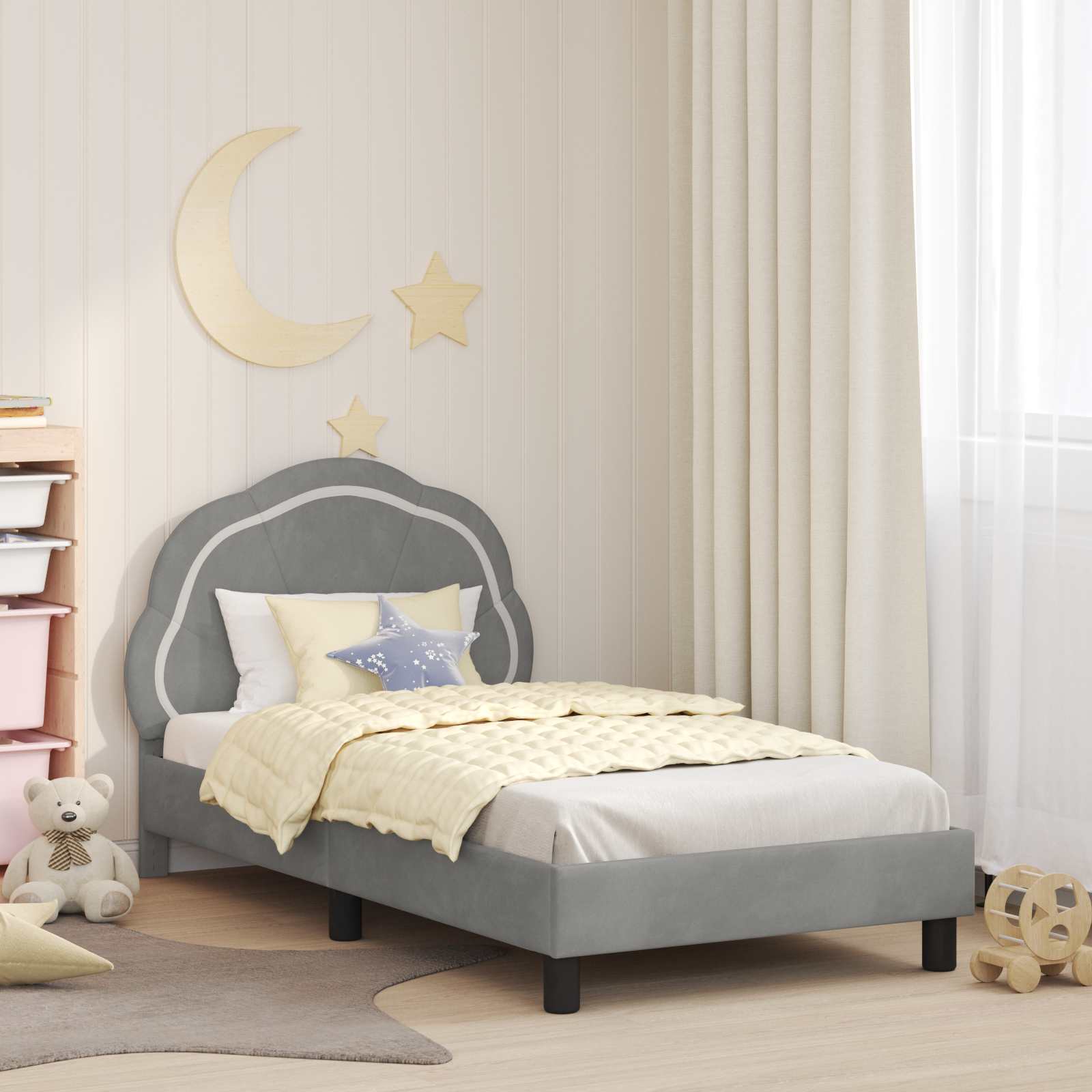 Kinderbettgestell mit Kopfteil Hellgrau 80 x 160 cm Samt