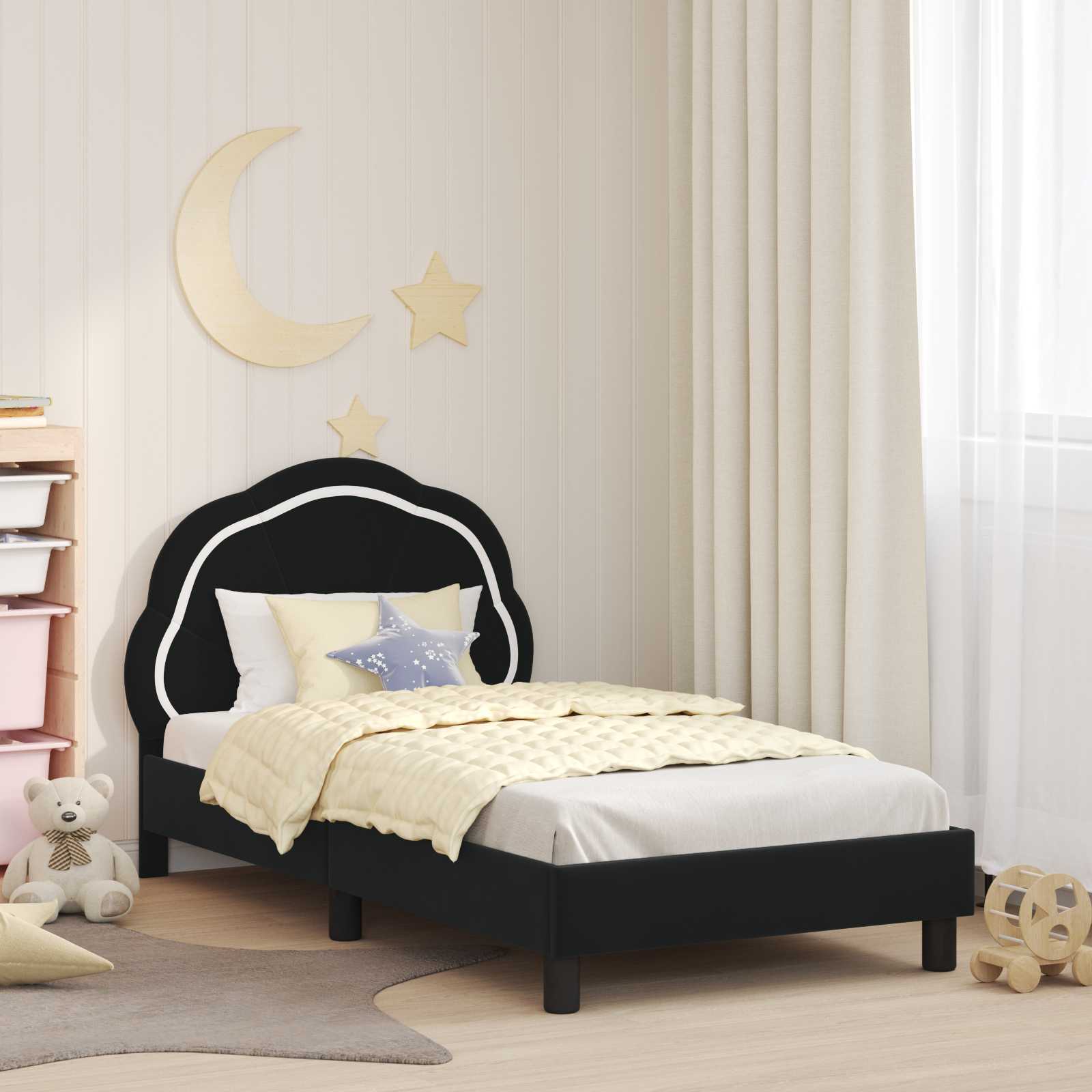 Kinderbettgestell mit Kopfteil Schwarz 80 x 160 cm Samt