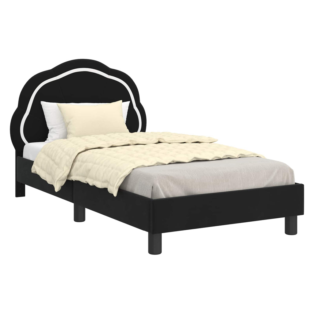 Kinderbettgestell mit Kopfteil Schwarz 80 x 160 cm Samt
