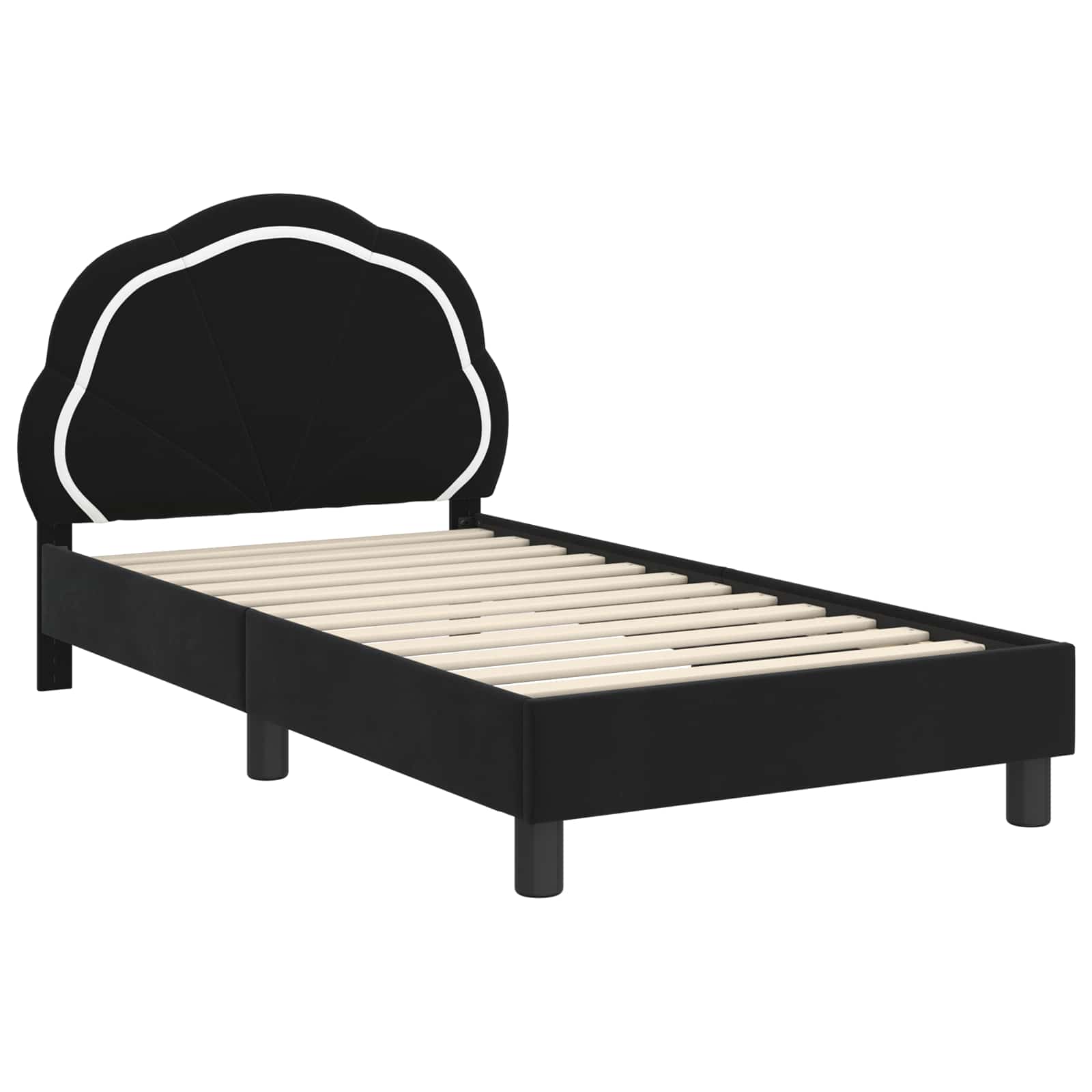 Kinderbettgestell mit Kopfteil Schwarz 80 x 160 cm Samt