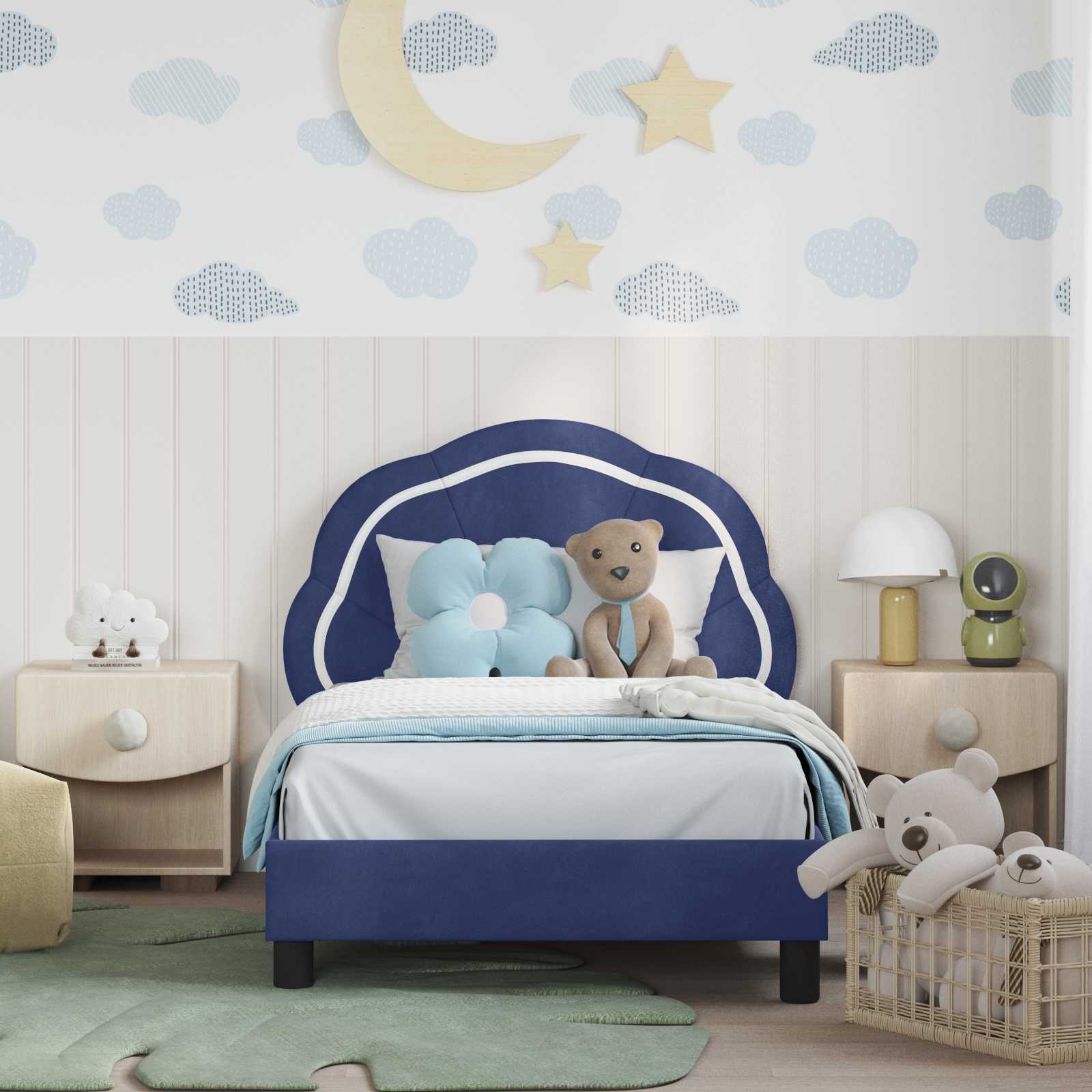 Kinderbettgestell mit Kopfteil Polizeiblau 80 x 160 cm Samt