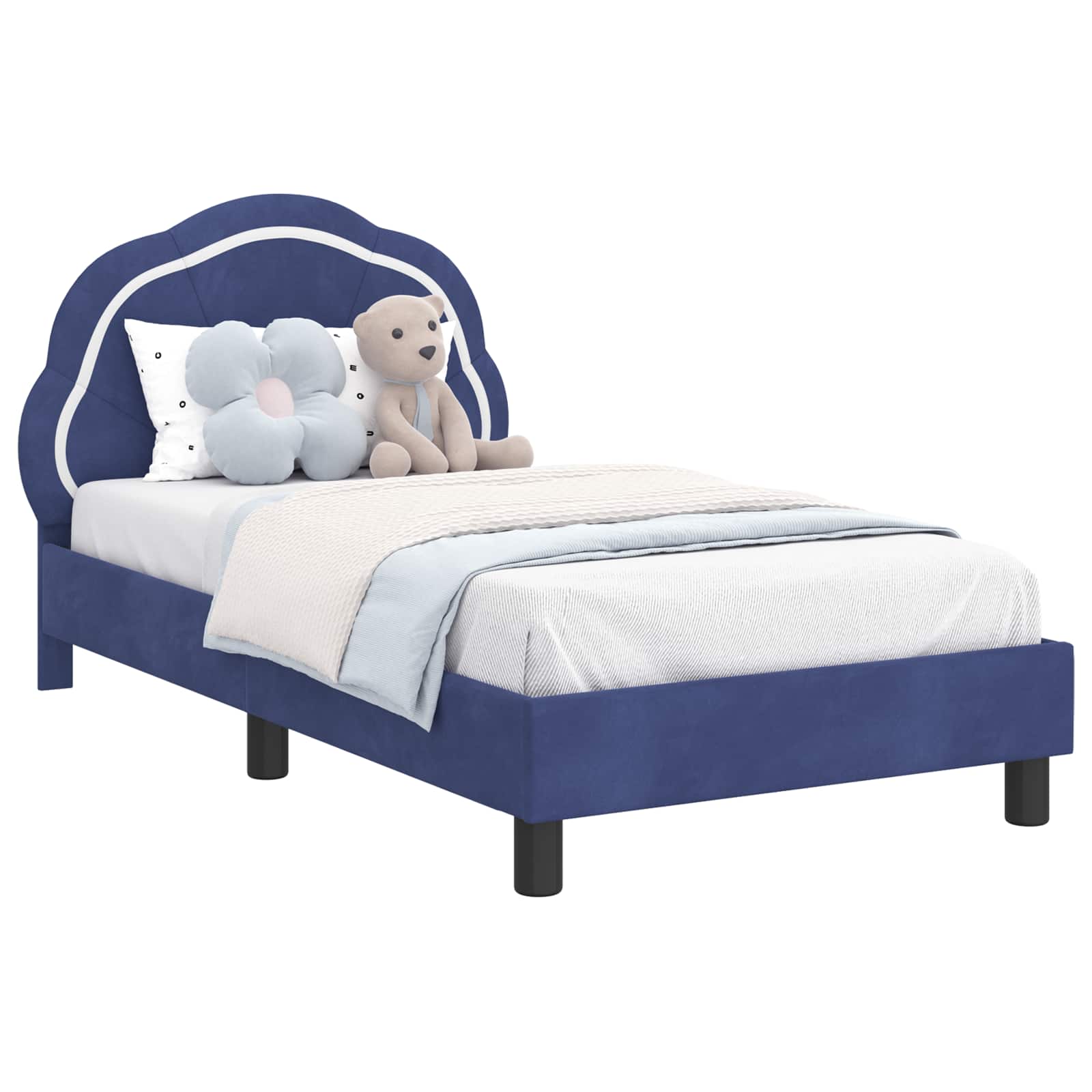 Kinderbettgestell mit Kopfteil Polizeiblau 80 x 160 cm Samt