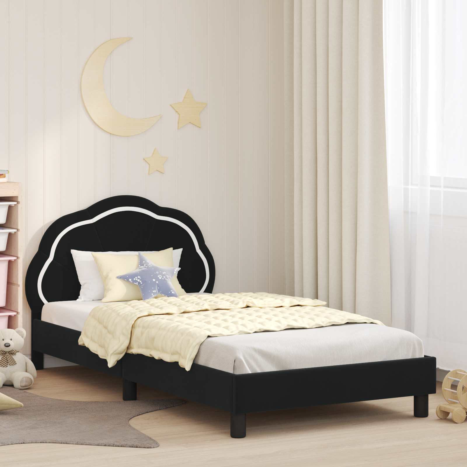 Kinderbettgestell mit Kopfteil Schwarz 80 x 200 cm Samt