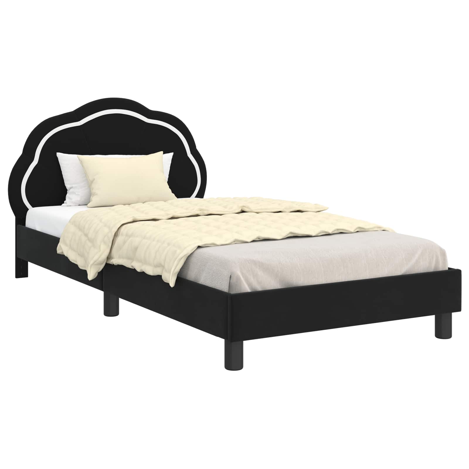 Kinderbettgestell mit Kopfteil Schwarz 80 x 200 cm Samt