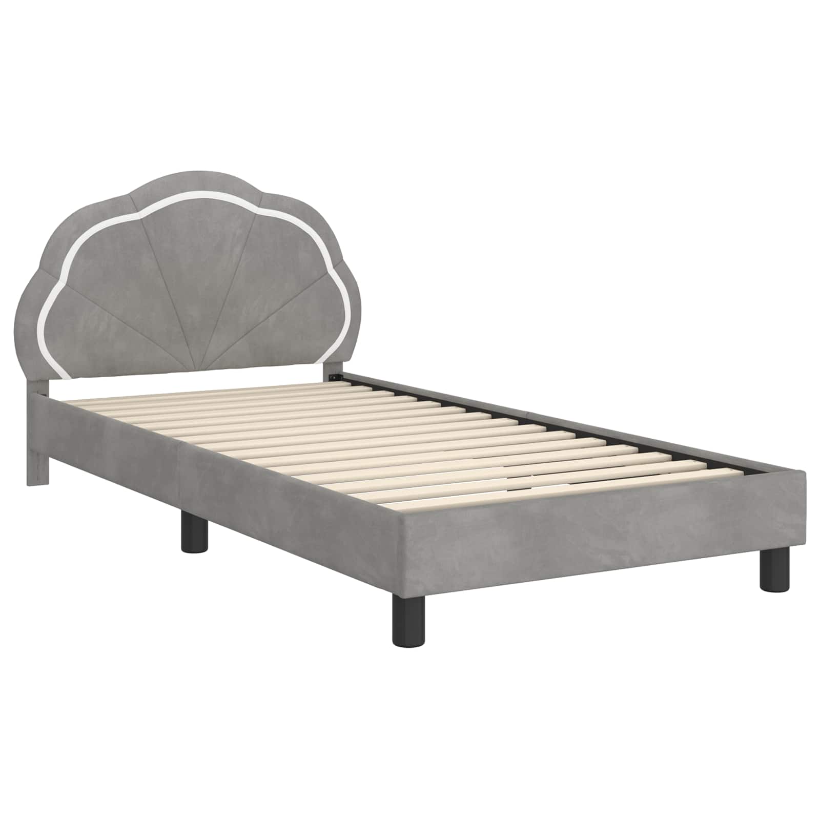 Kinderbettgestell mit Kopfteil Hellgrau 90 x 190 cm Samt
