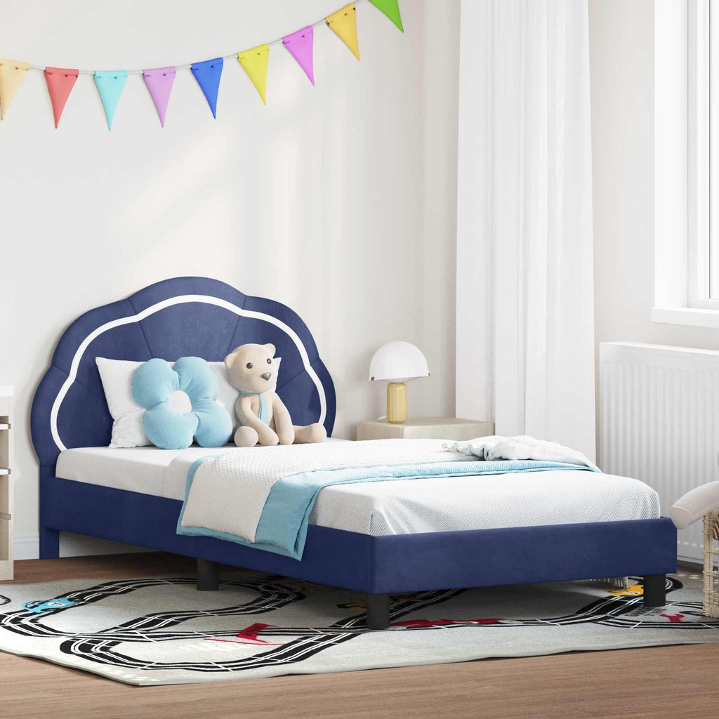 Kinderbettgestell mit Kopfteil Polizeiblau 90 x 190 cm Samt