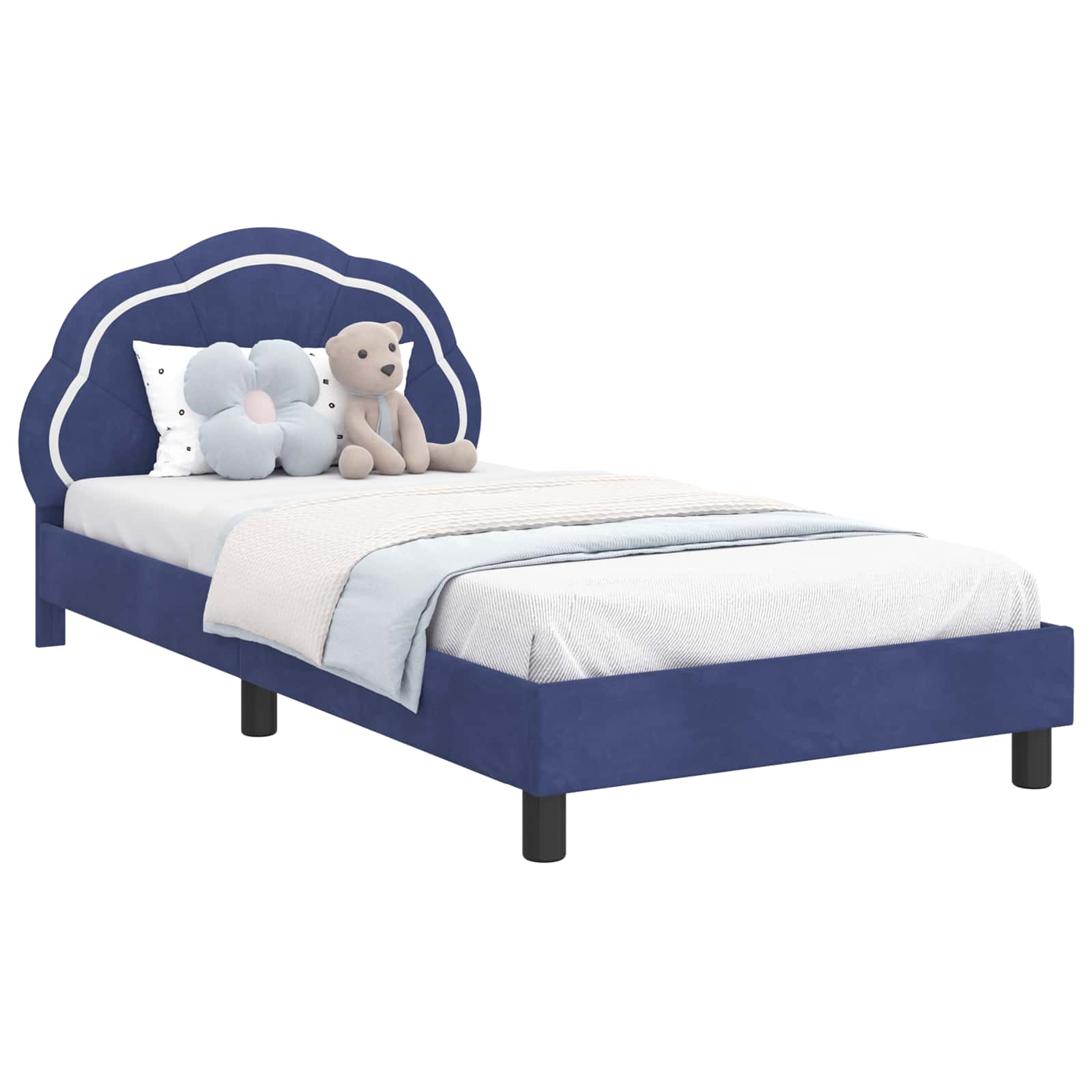 Kinderbettgestell mit Kopfteil Polizeiblau 90 x 190 cm Samt