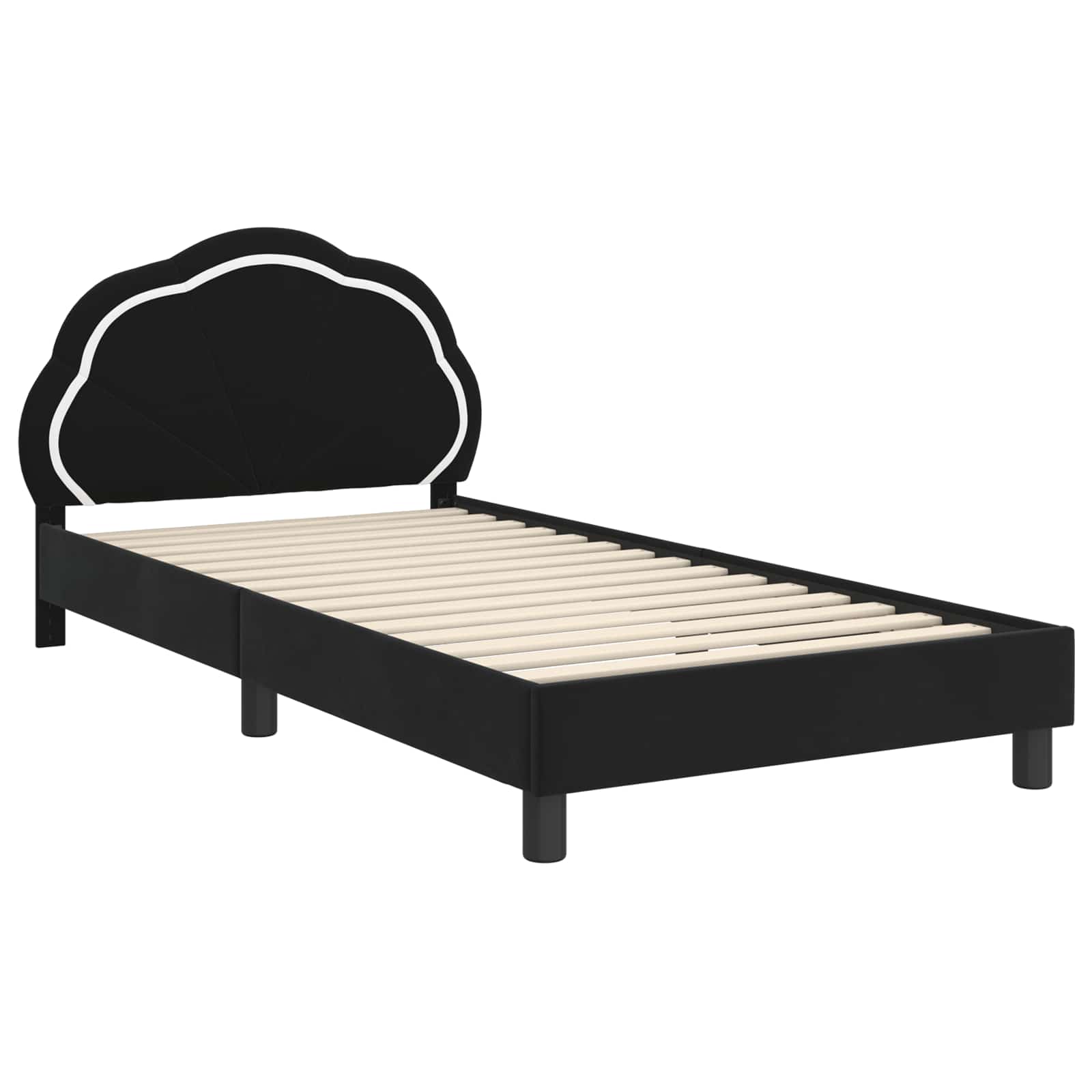 Kinderbettgestell mit Kopfteil Schwarz 90 x 200 cm Samt