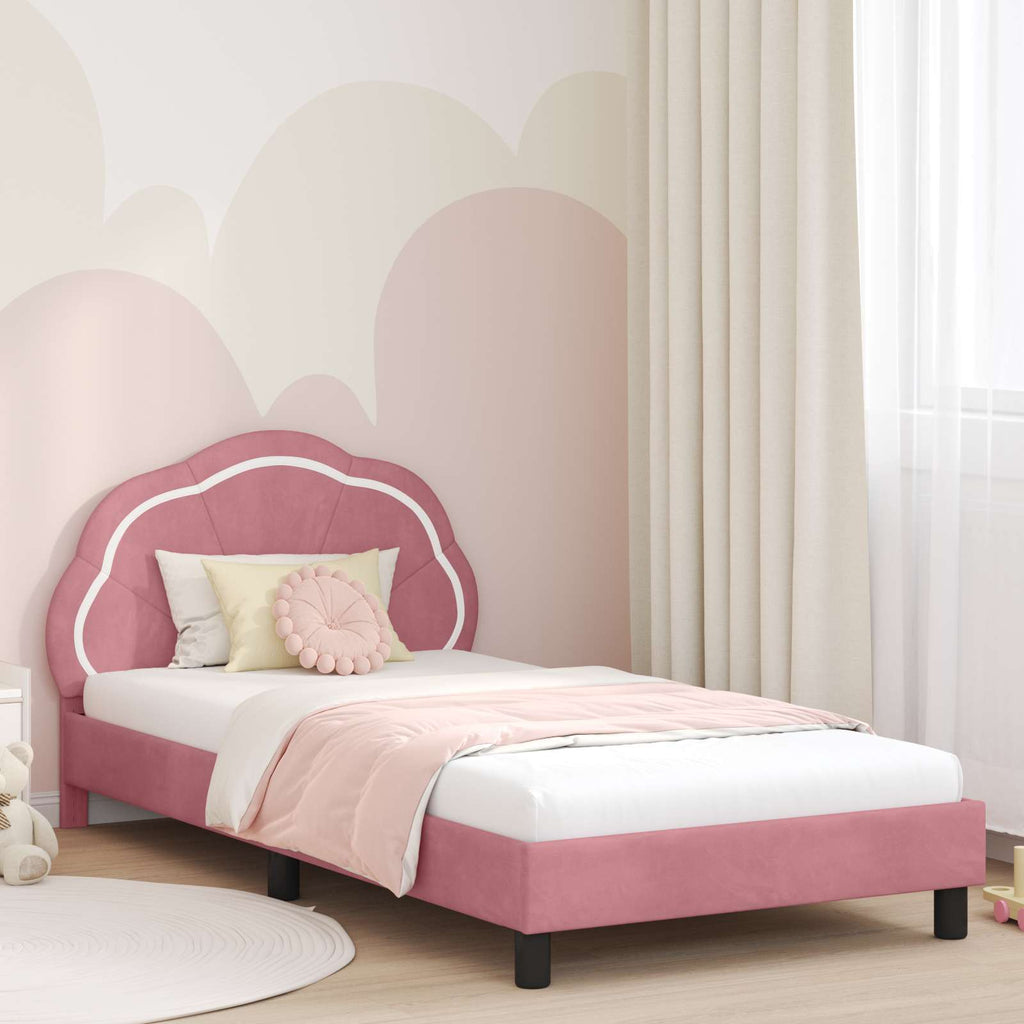 Kinderbettgestell mit Kopfteil Rosa 90 x 200 cm Samt
