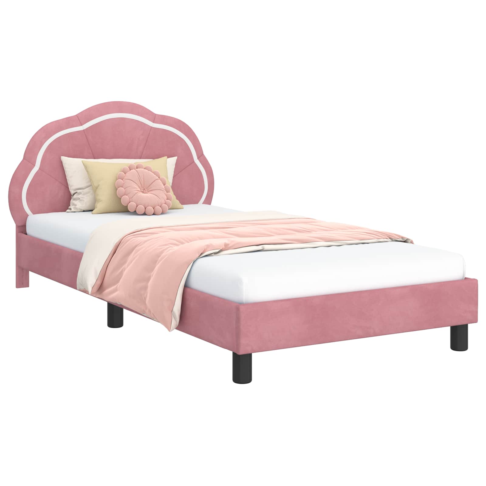 Kinderbettgestell mit Kopfteil Rosa 90 x 200 cm Samt