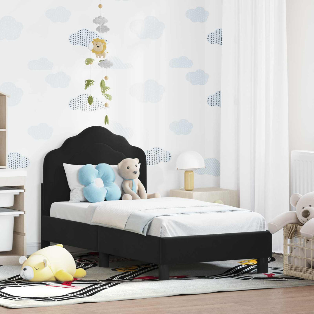 Kinderbettgestell mit Kopfteil Schwarz 70 x 140 cm Samt