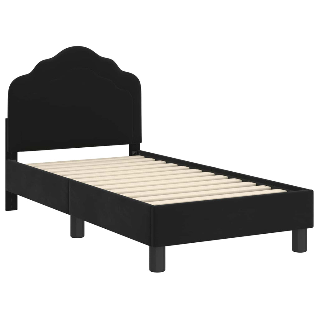Kinderbettgestell mit Kopfteil Schwarz 70 x 140 cm Samt
