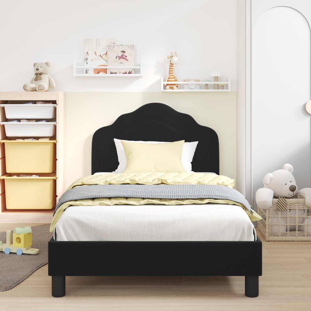 Kinderbettgestell mit Kopfteil Schwarz 80 x 200 cm Samt