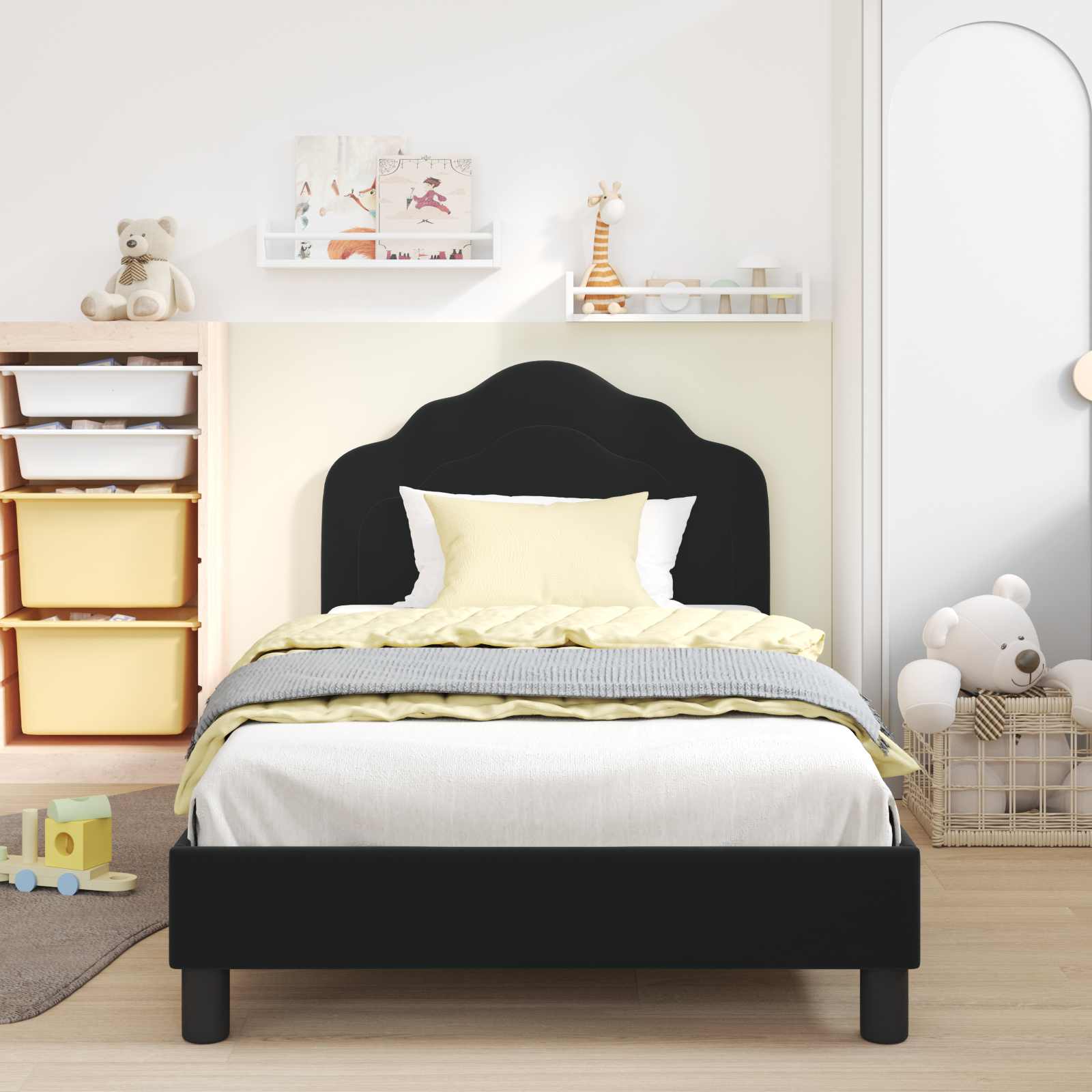 Kinderbettgestell mit Kopfteil Schwarz 80 x 200 cm Samt