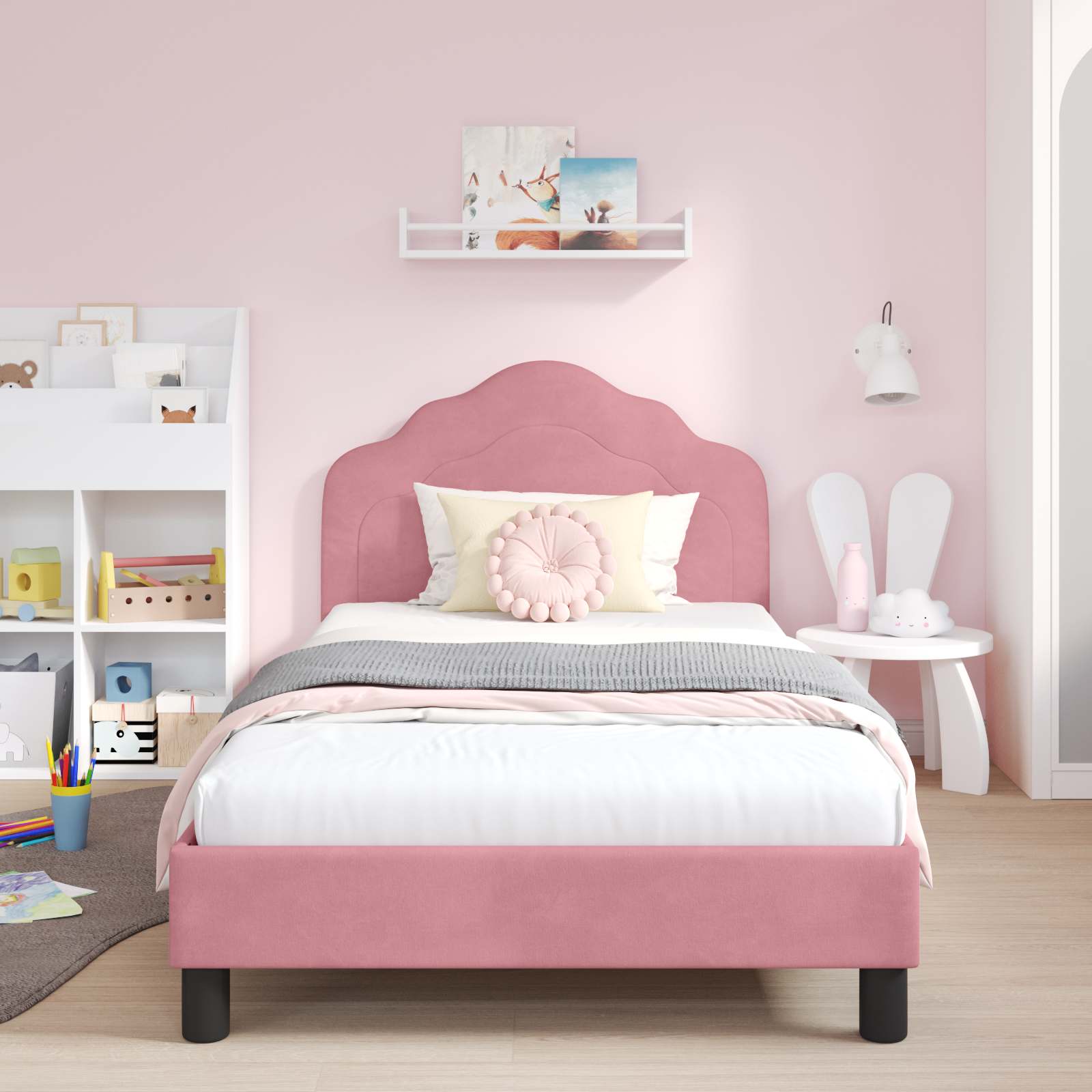 Kinderbettgestell mit Kopfteil Rosa 80 x 200 cm Samt
