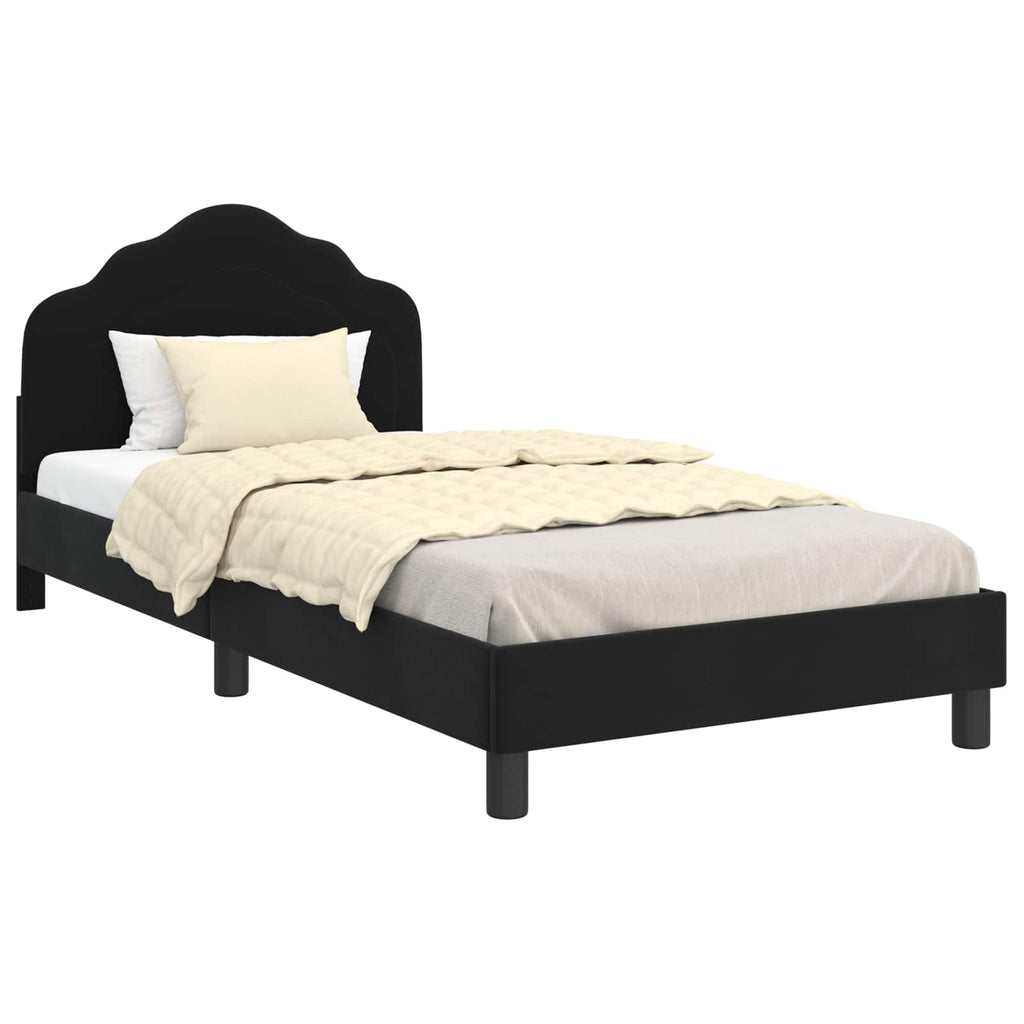 Kinderbettgestell mit Kopfteil Schwarz 90 x 190 cm Samt