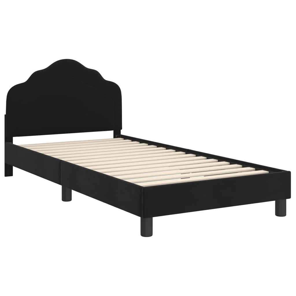 Kinderbettgestell mit Kopfteil Schwarz 90 x 190 cm Samt