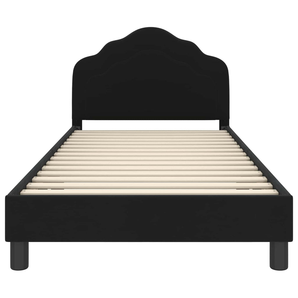 Kinderbettgestell mit Kopfteil Schwarz 90 x 190 cm Samt