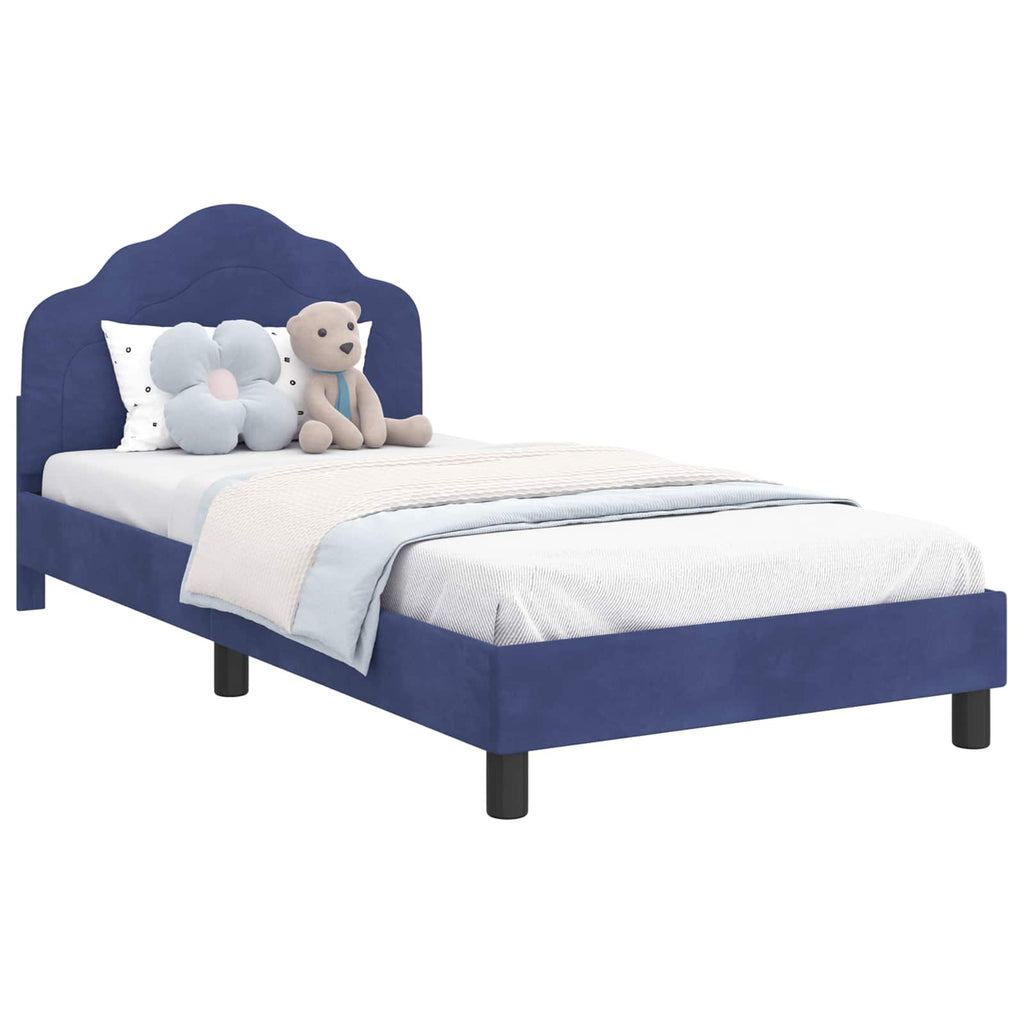 Kinderbettgestell mit Kopfteil Polizeiblau 90 x 190 cm Samt