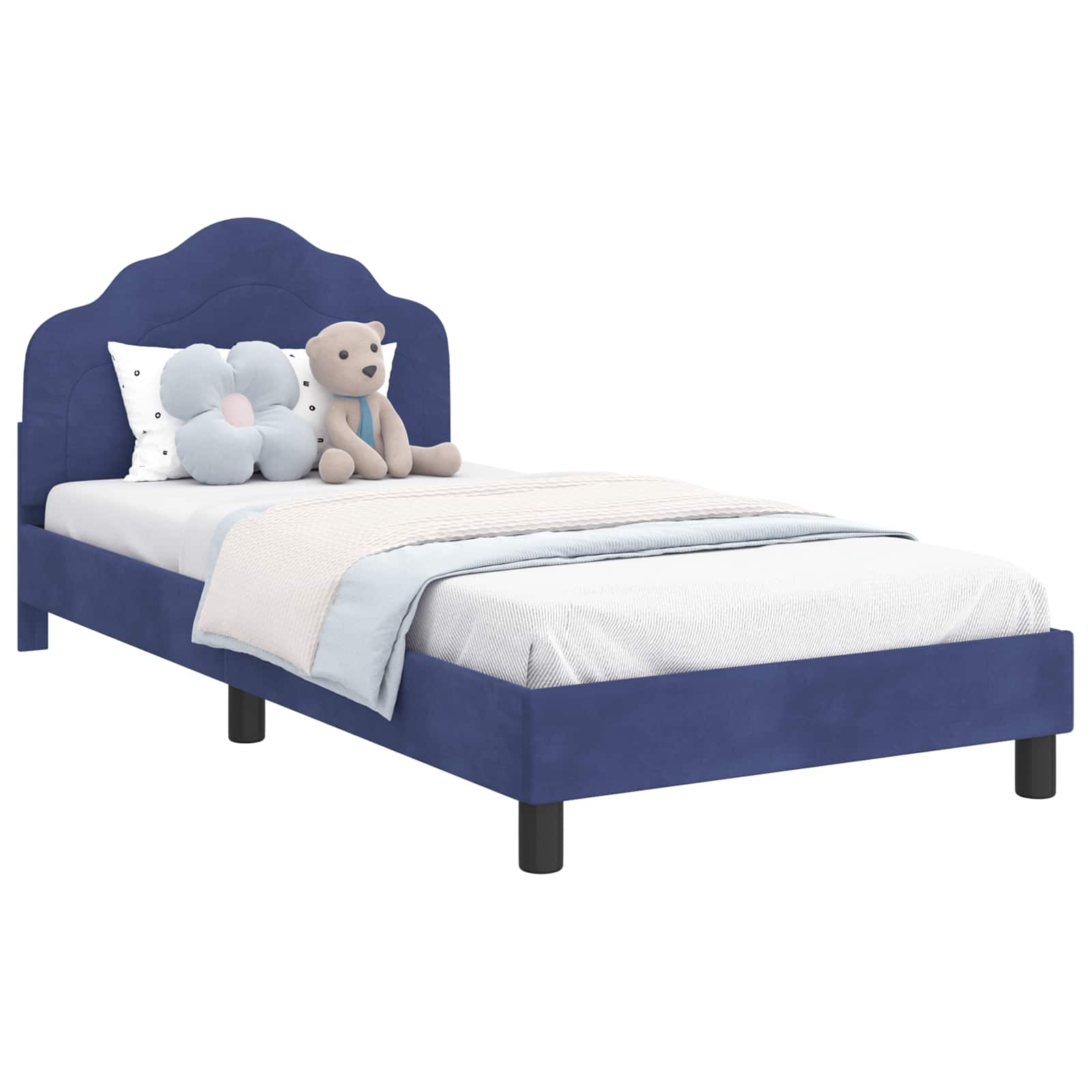 Kinderbettgestell mit Kopfteil Polizeiblau 90 x 190 cm Samt