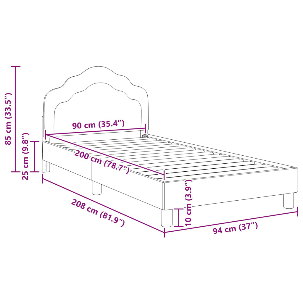 Kinderbettgestell mit Kopfteil Schwarz 90 x 200 cm Samt