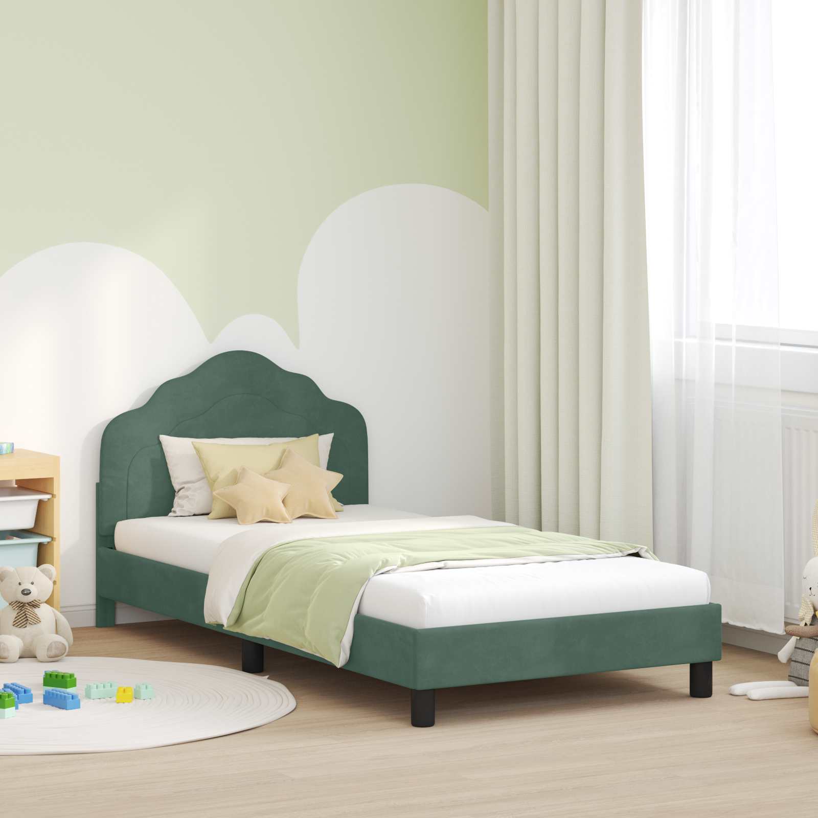 Kinderbettgestell mit Kopfteil Meergrün 90 x 200 cm Samt
