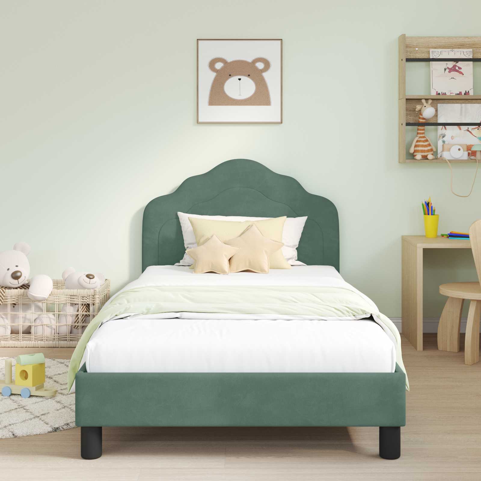 Kinderbettgestell mit Kopfteil Meergrün 90 x 200 cm Samt