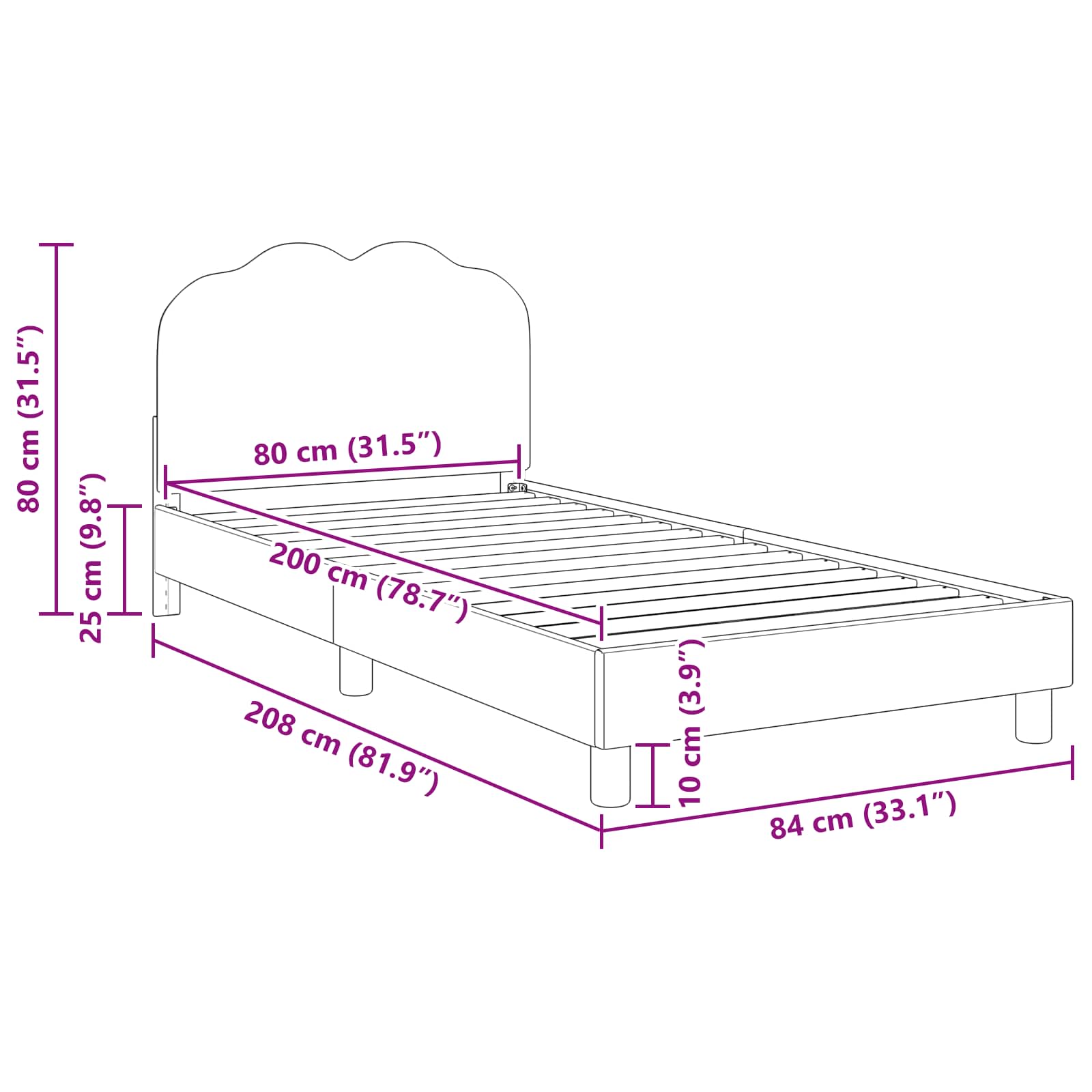 Kinderbettgestell mit Kopfteil Hellgrau 80x200 cm Bouclé