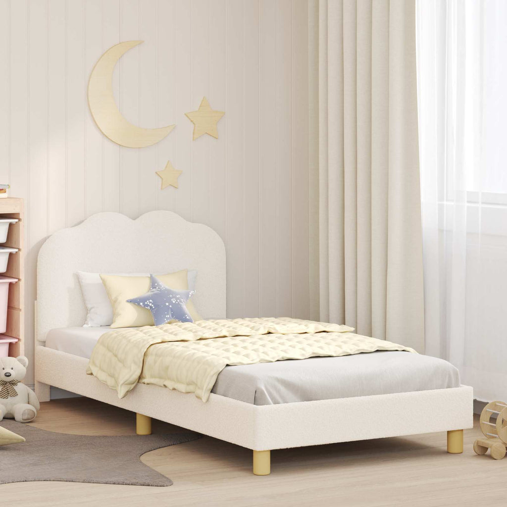 Kinderbettgestell mit Kopfteil Creme 90 x 190 cm Bouclé
