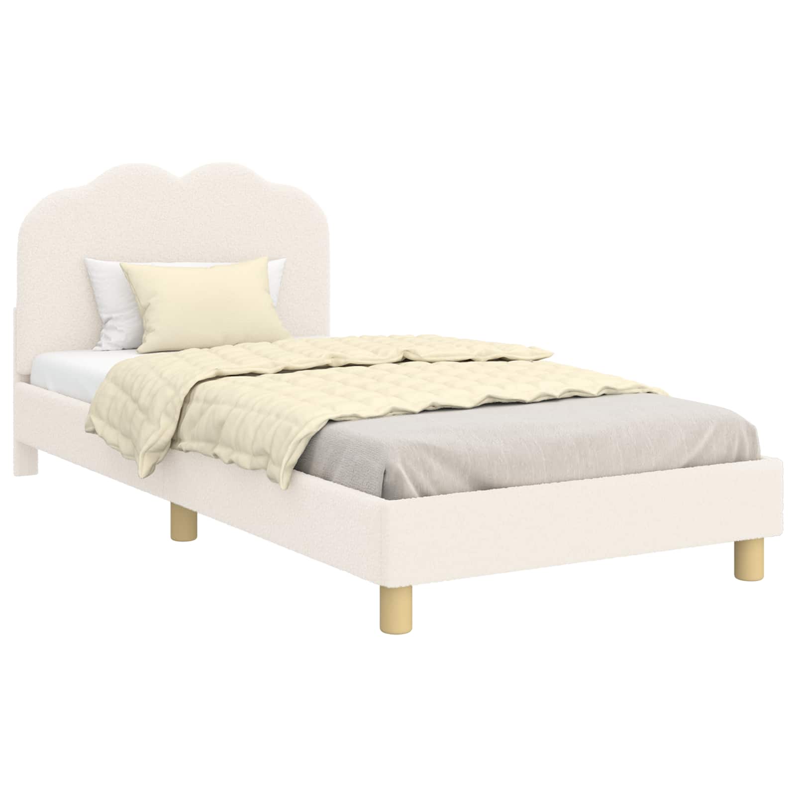 Kinderbettgestell mit Kopfteil Creme 90 x 190 cm Bouclé