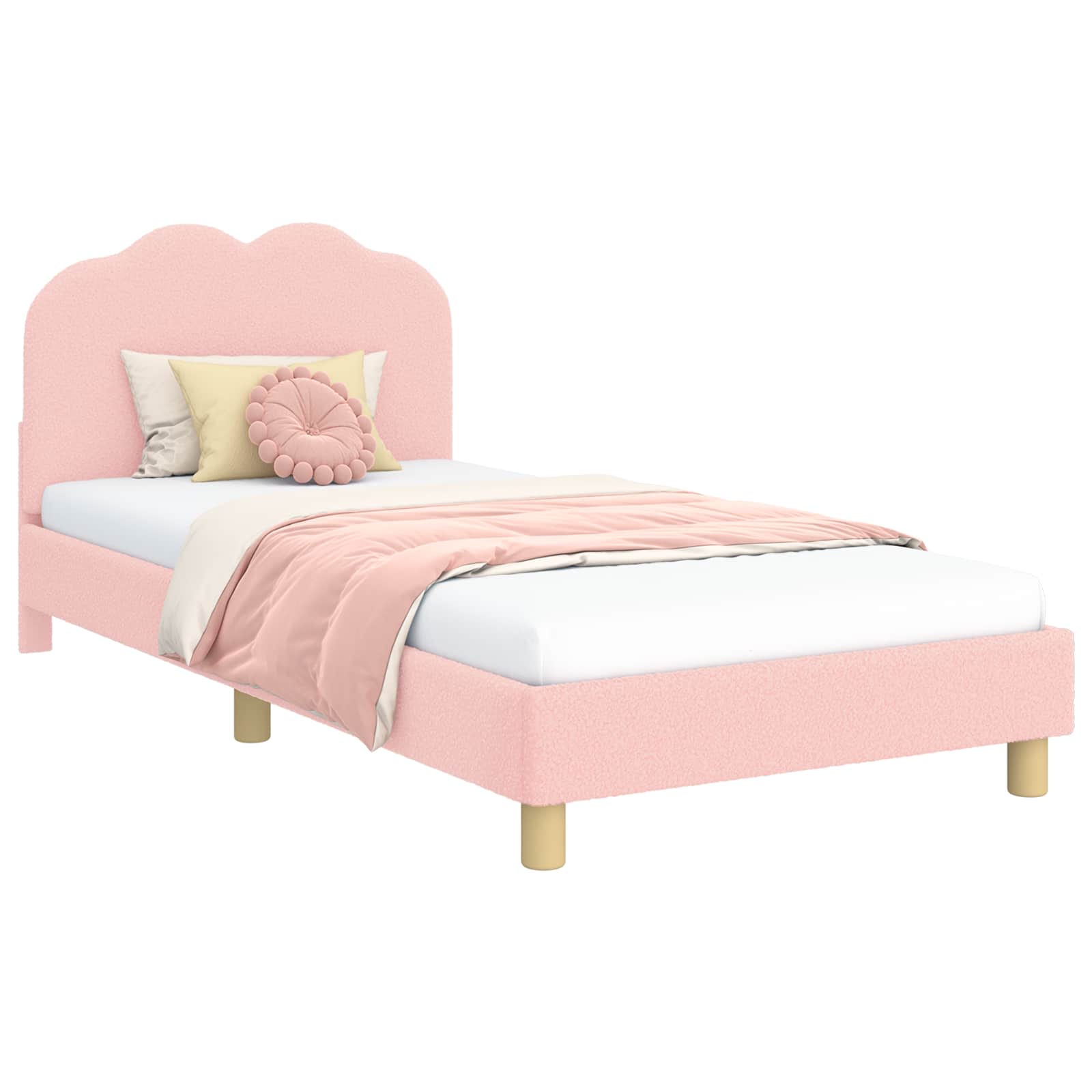 Kinderbettgestell mit Kopfteil Rosa 90 x 190 cm Bouclé