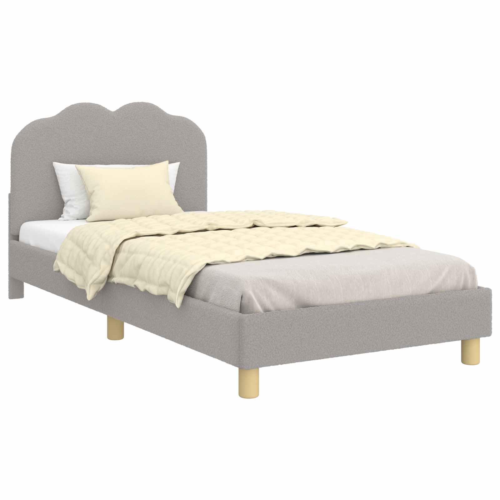 Kinderbettgestell mit Kopfteil Hellgrau 90 x 190 cm Bouclé