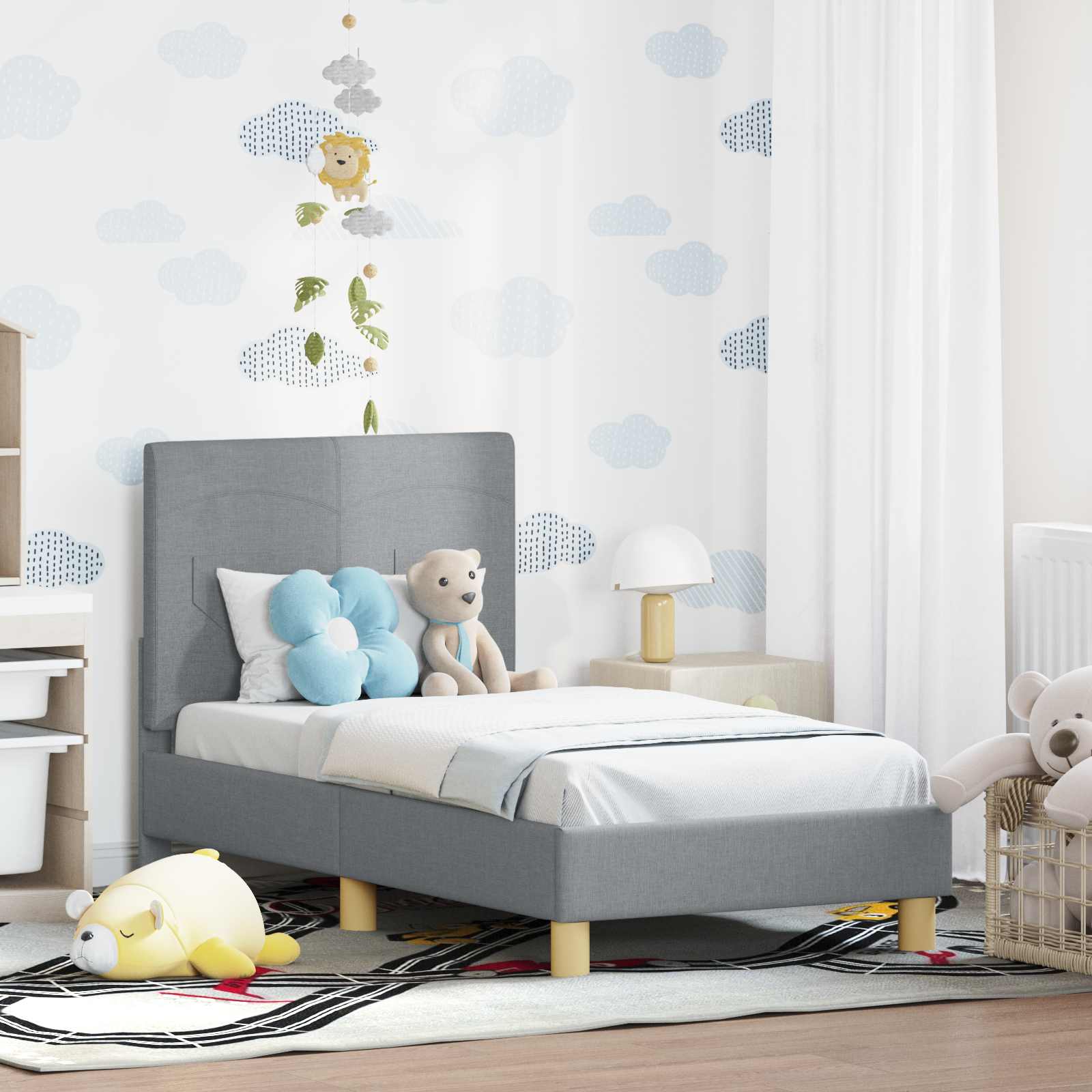 Kinderbettgestell mit Kopfteil Hellgrau 70 x 140 cm Stoff