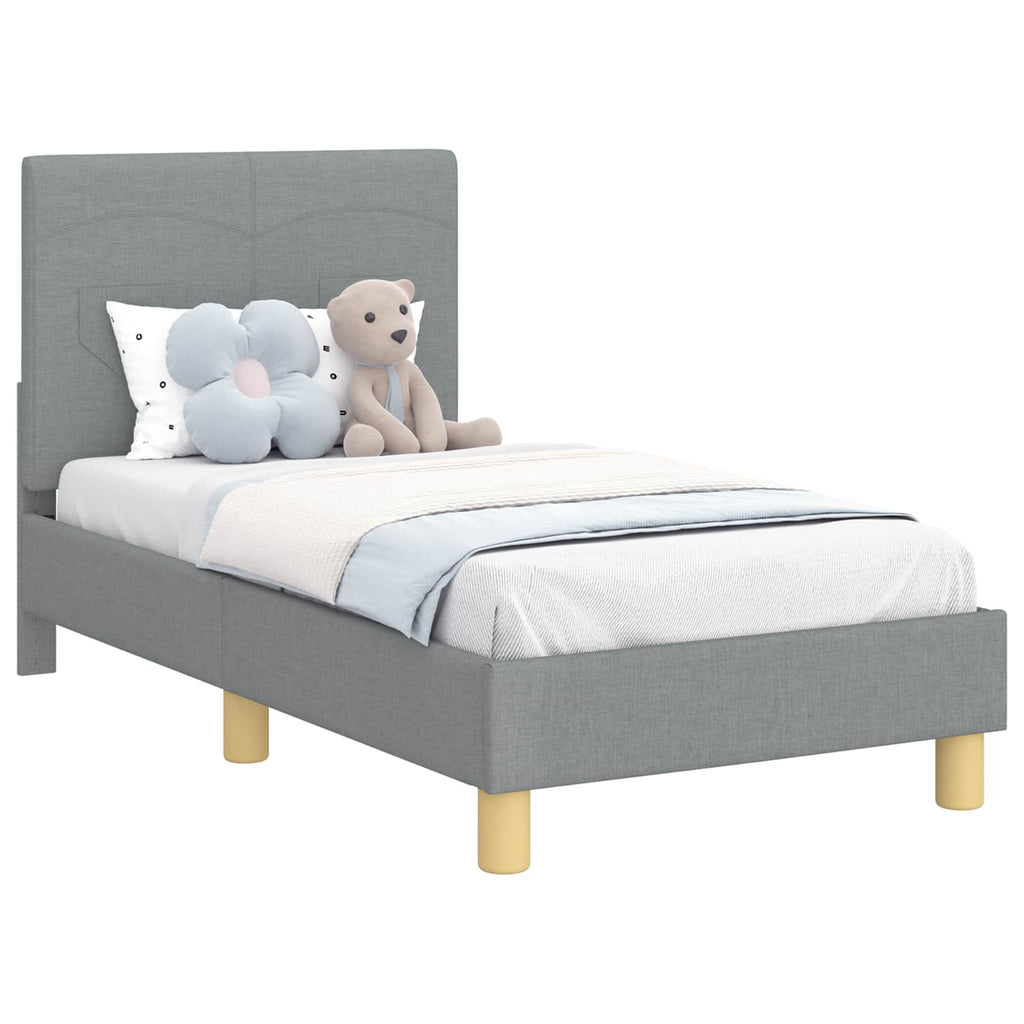 Kinderbettgestell mit Kopfteil Hellgrau 70 x 140 cm Stoff