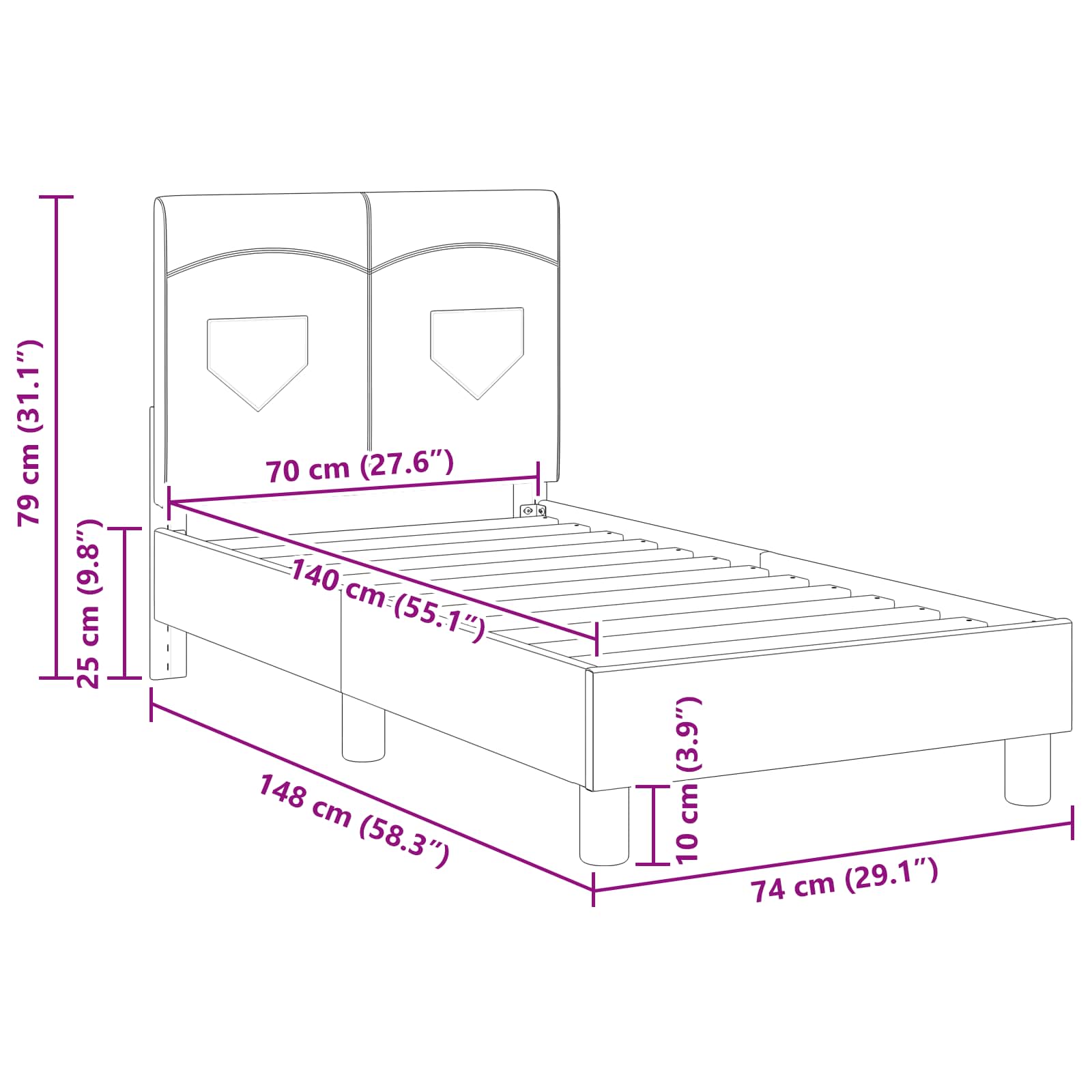 Kinderbettgestell mit Kopfteil Hellgrau 70 x 140 cm Stoff