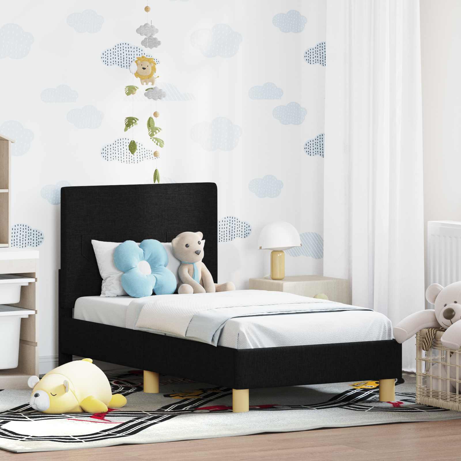 Kinderbettgestell mit Kopfteil Schwarz 70 x 140 cm Stoff