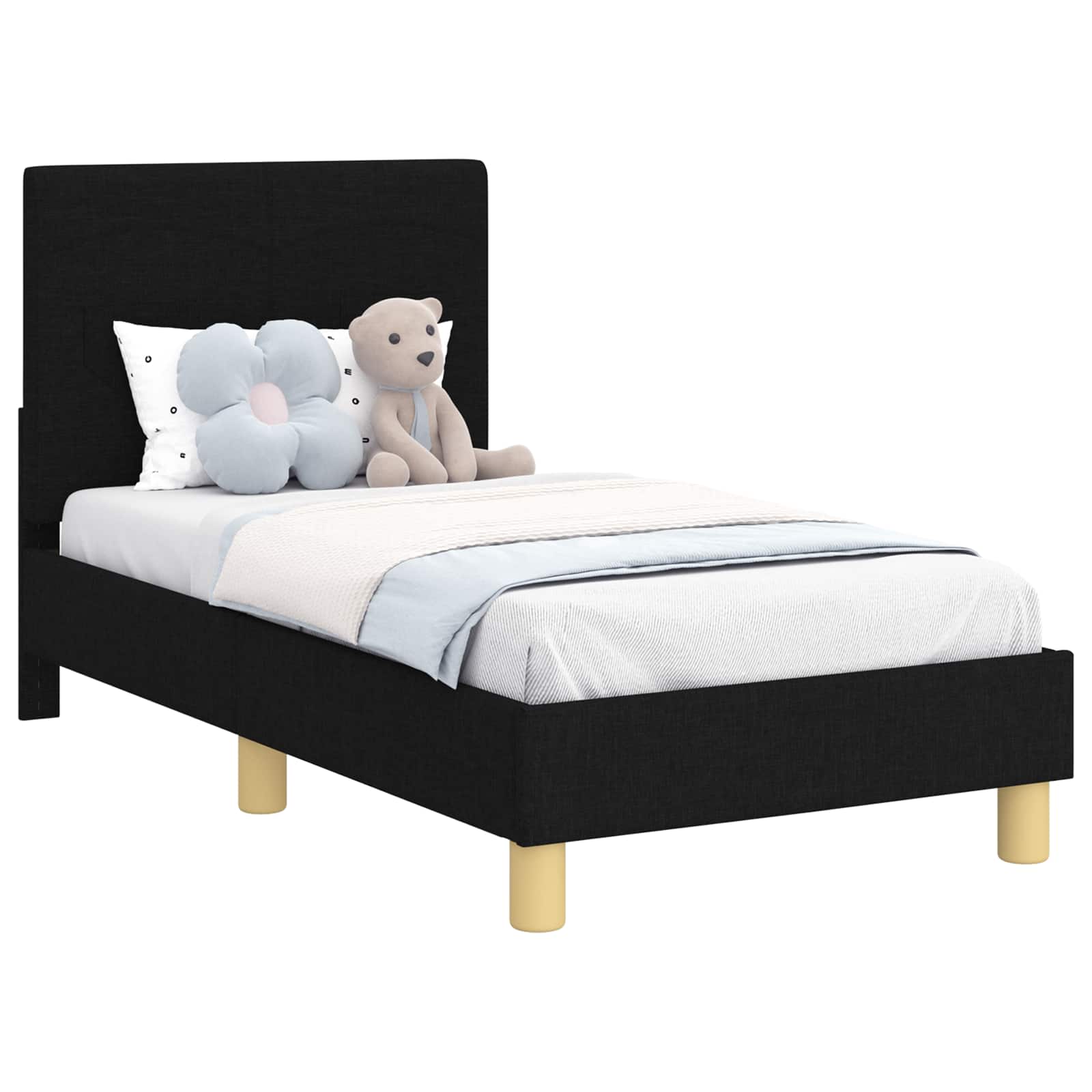 Kinderbettgestell mit Kopfteil Schwarz 70 x 140 cm Stoff