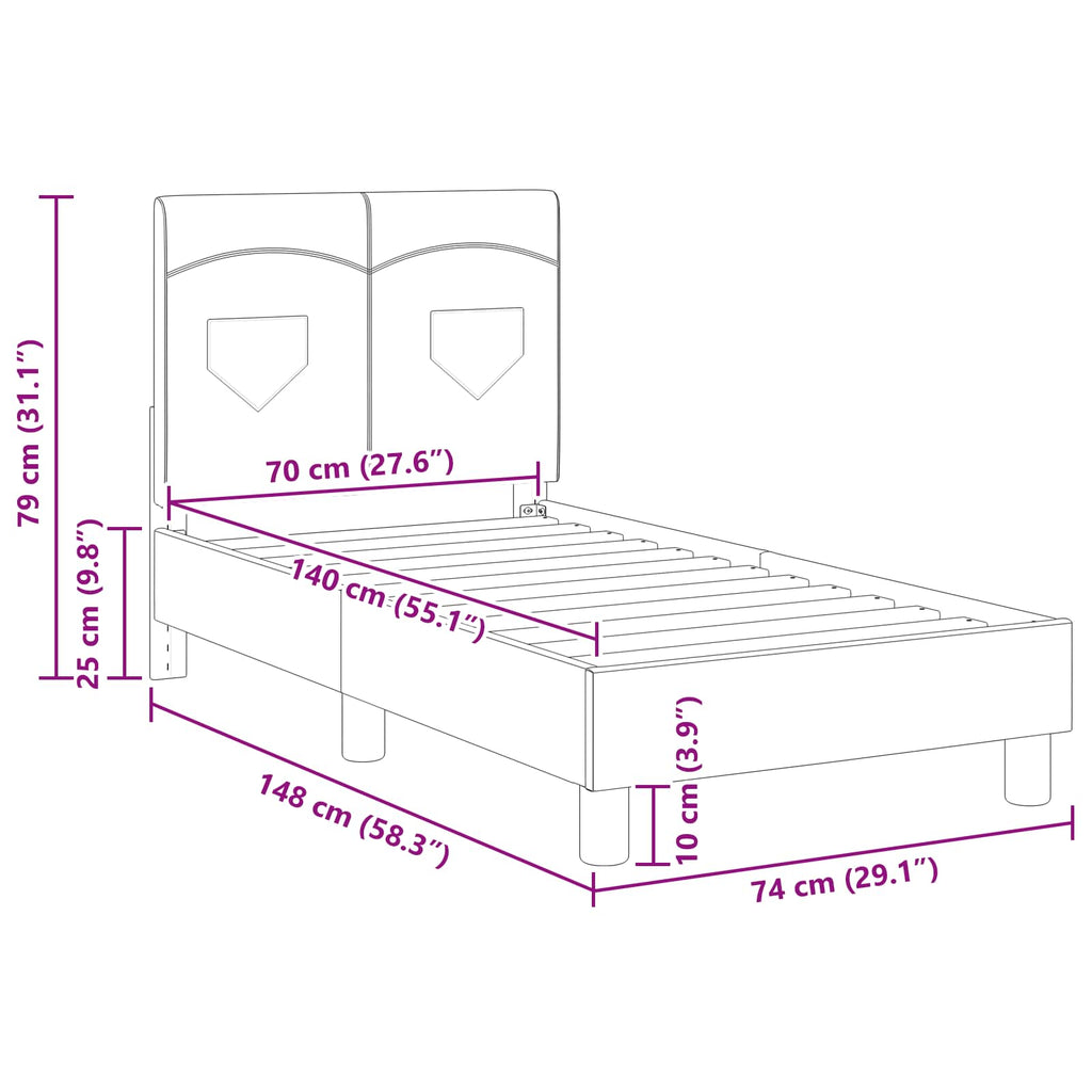 Kinderbettgestell mit Kopfteil Schwarz 70 x 140 cm Stoff