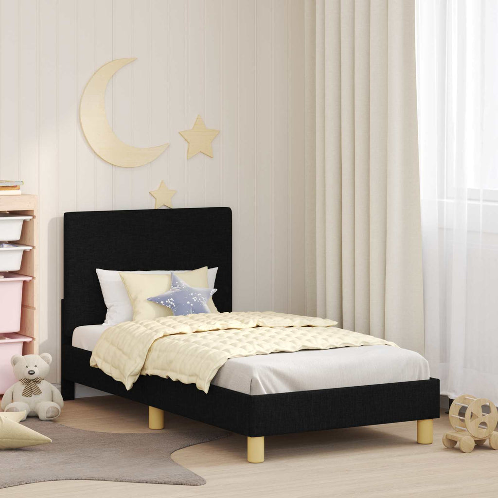 Kinderbettgestell mit Kopfteil Schwarz 80 x 160 cm Stoff