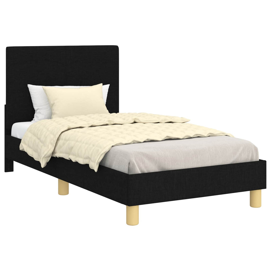 Kinderbettgestell mit Kopfteil Schwarz 80 x 160 cm Stoff
