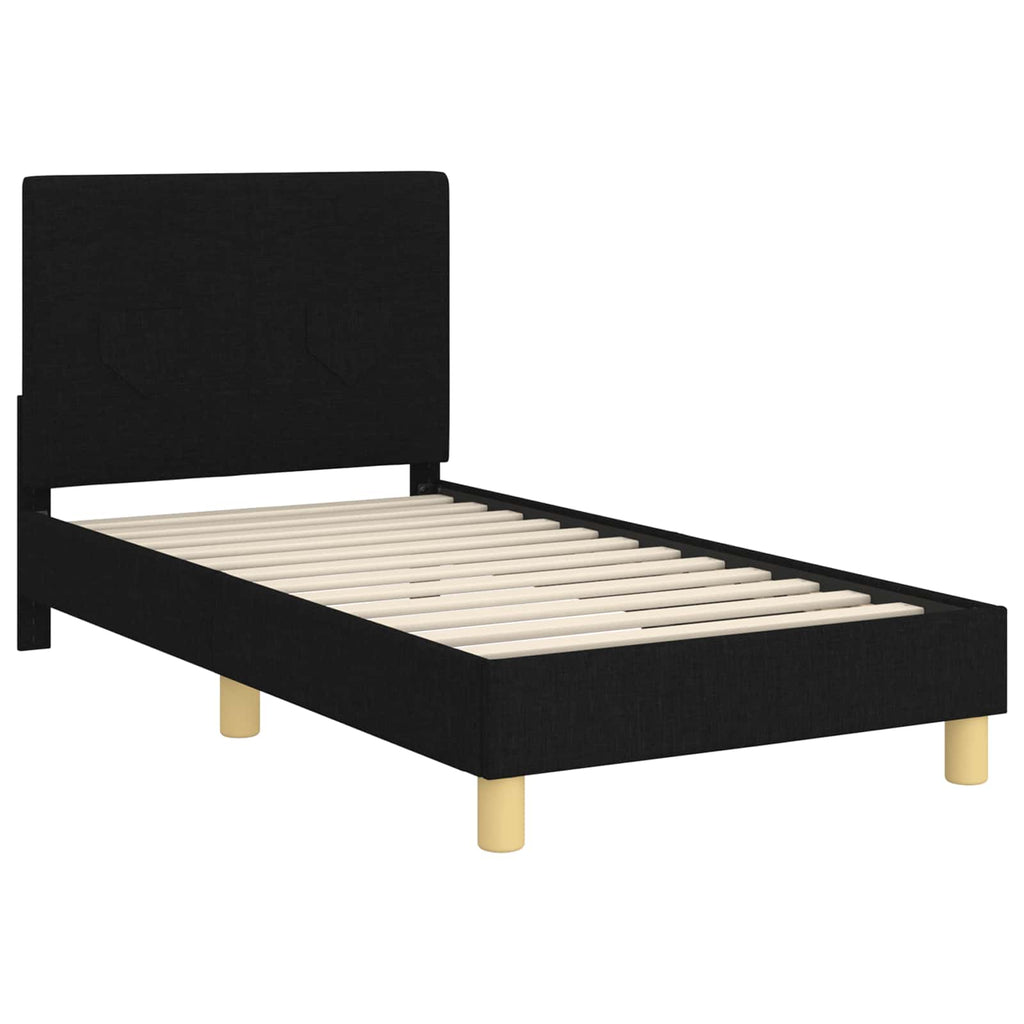 Kinderbettgestell mit Kopfteil Schwarz 80 x 160 cm Stoff
