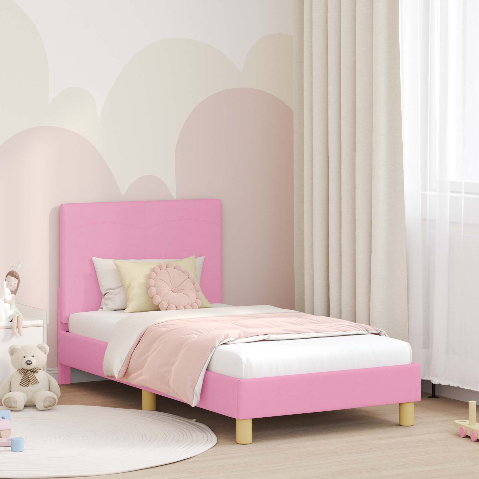 Kinderbettgestell mit Kopfteil Rosa 80 x 160 cm Stoff