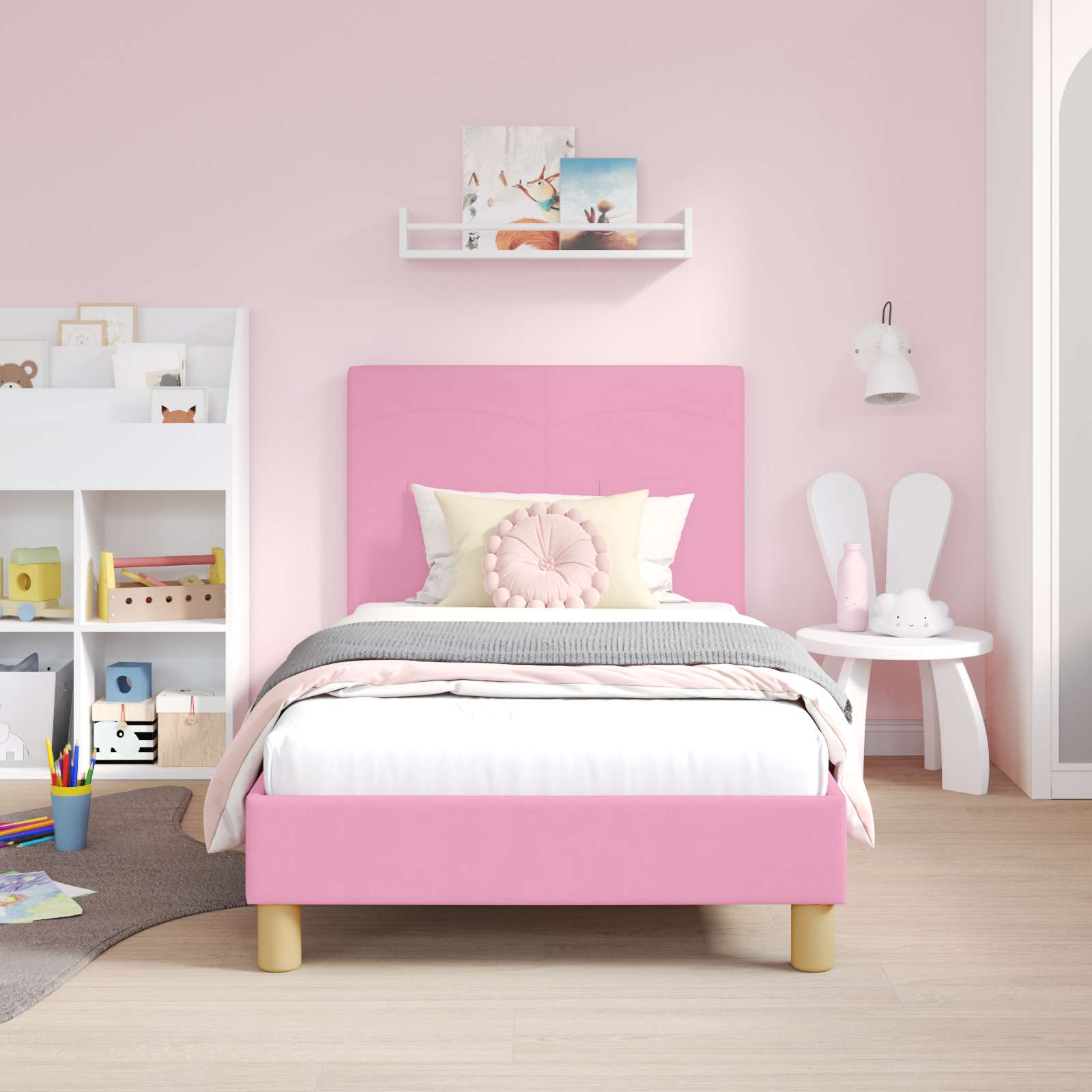 Kinderbettgestell mit Kopfteil Rosa 80 x 160 cm Stoff