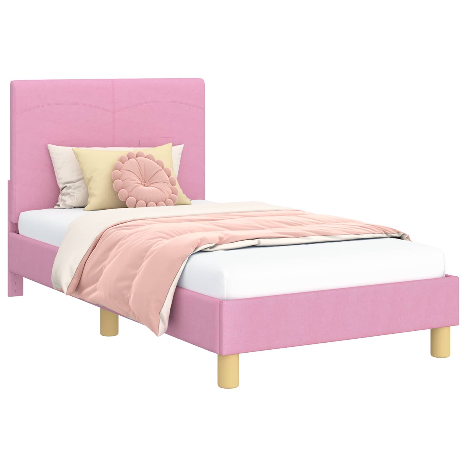 Kinderbettgestell mit Kopfteil Rosa 80 x 160 cm Stoff