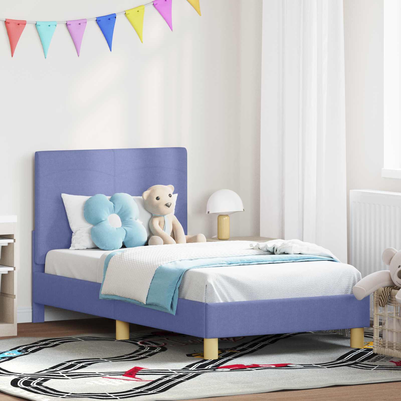 Kinderbettgestell mit Kopfteil Jeans blau 80 x 160 cm Stoff
