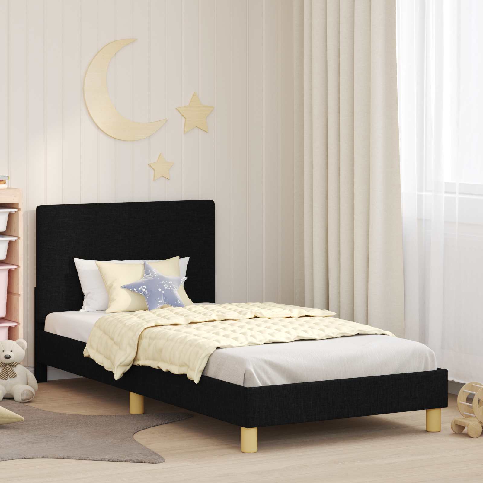 Kinderbettgestell mit Kopfteil Schwarz 80 x 200 cm Stoff