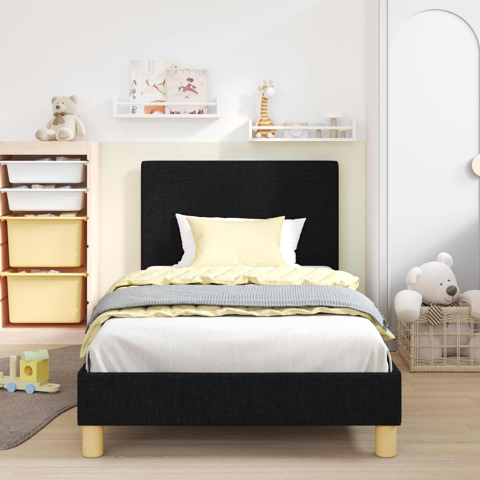 Kinderbettgestell mit Kopfteil Schwarz 80 x 200 cm Stoff