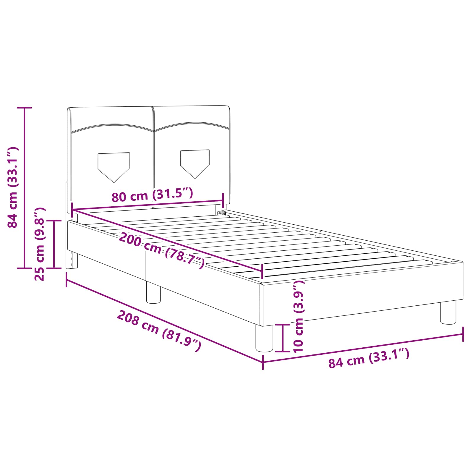 Kinderbettgestell mit Kopfteil Schwarz 80 x 200 cm Stoff