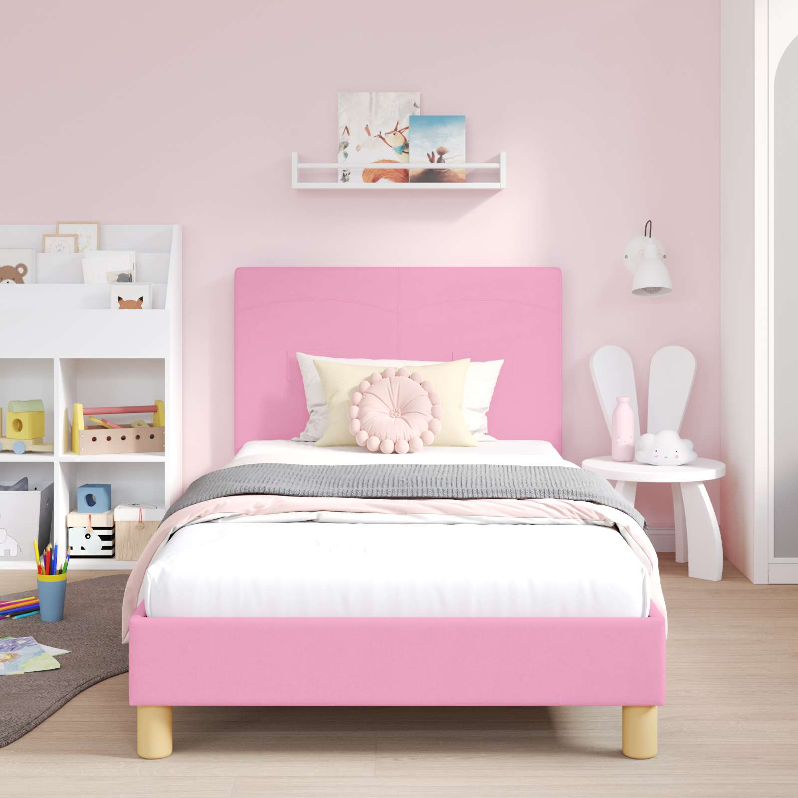 Kinderbettgestell mit Kopfteil Rosa 80 x 200 cm Stoff