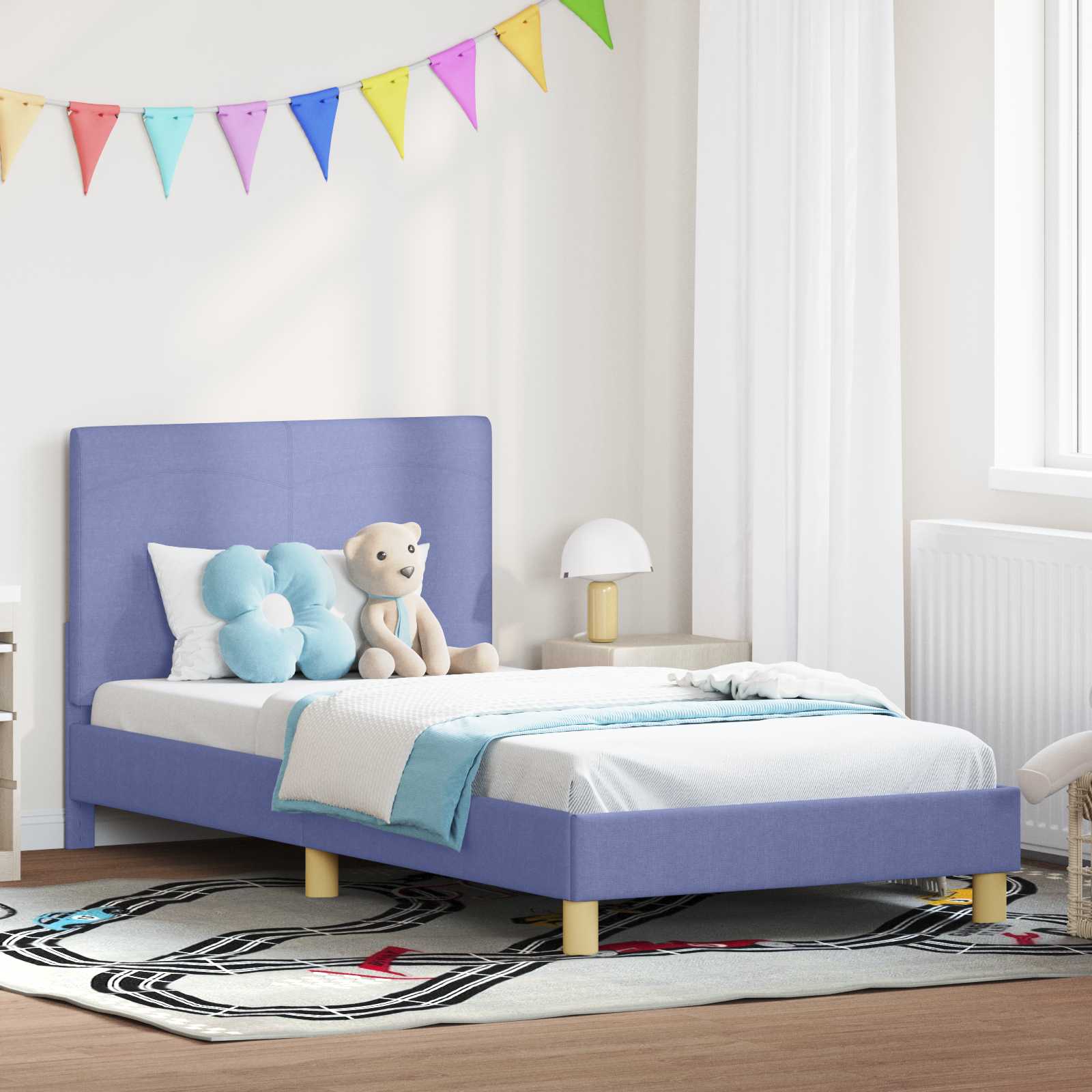 Kinderbettgestell mit Kopfteil Jeans blau 80 x 200 cm Stoff